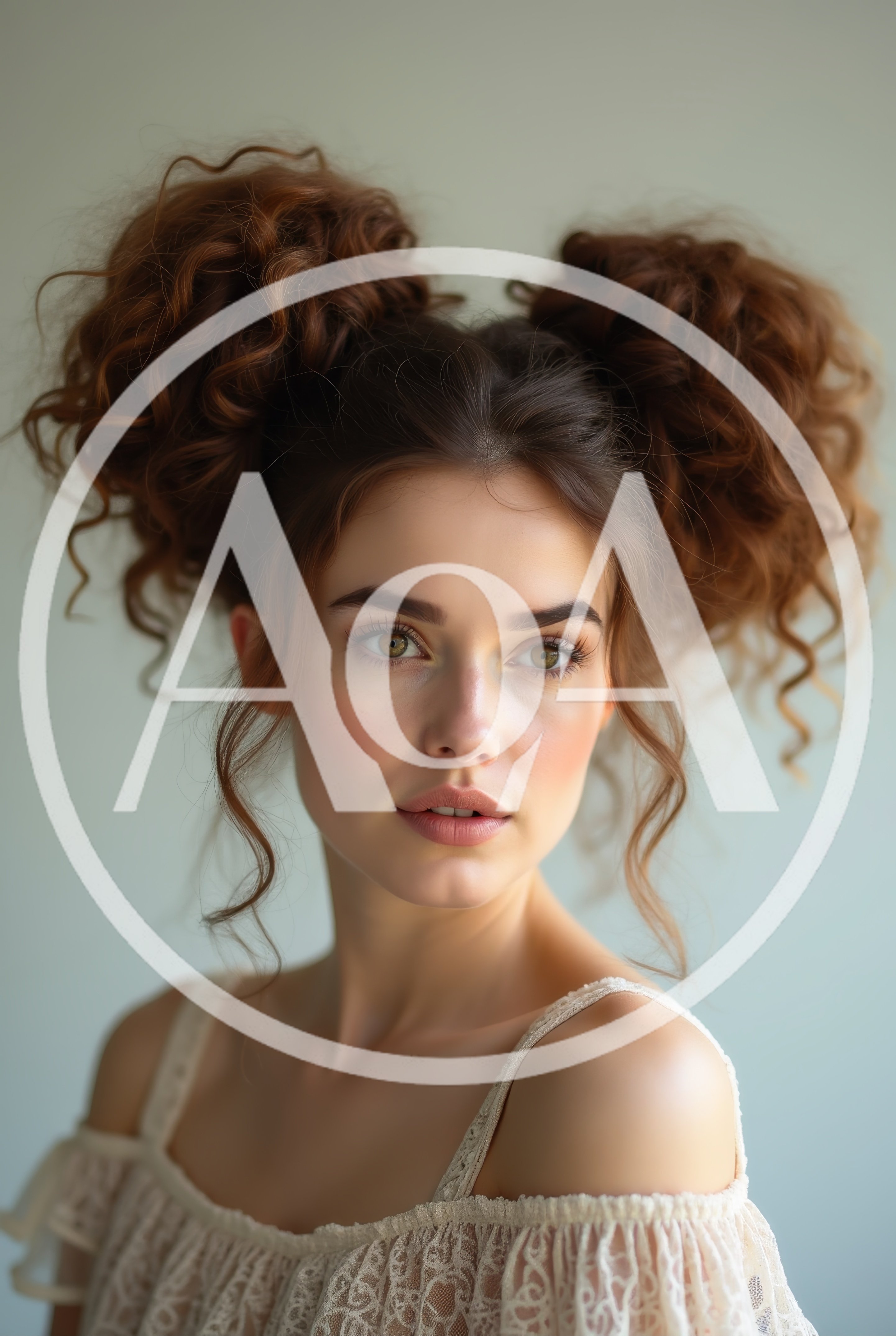 Portrait Of A Young Woman With Curly Pigtails