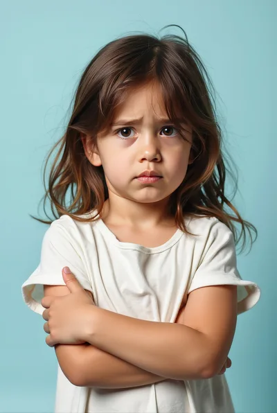 Portrait Of A Sad Little Girl With Crossed Arms