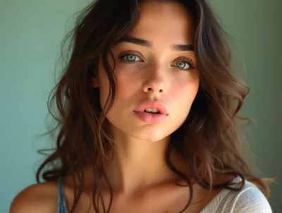Portrait Of A Young Woman With Wavy Brown Hair