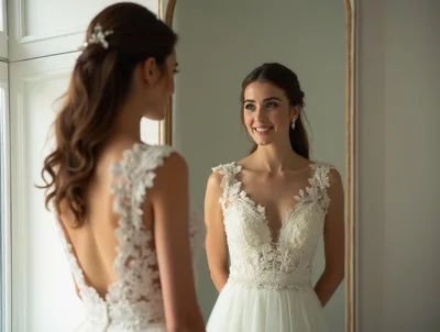 Bride Looking At Her Reflection In A Mirror