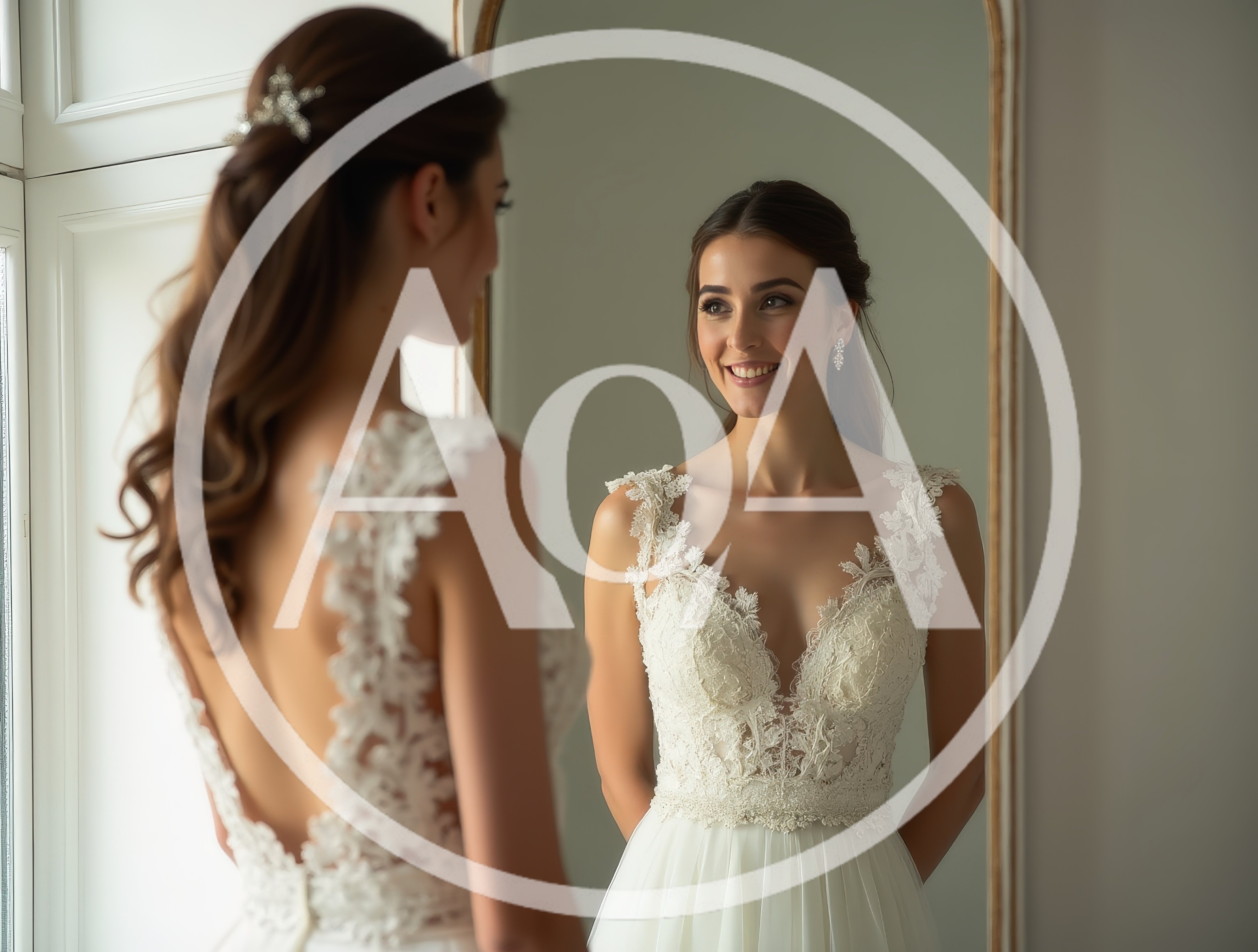 Bride Looking At Her Reflection In A Mirror