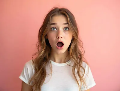 Surprised Young Woman With Wide Open Mouth