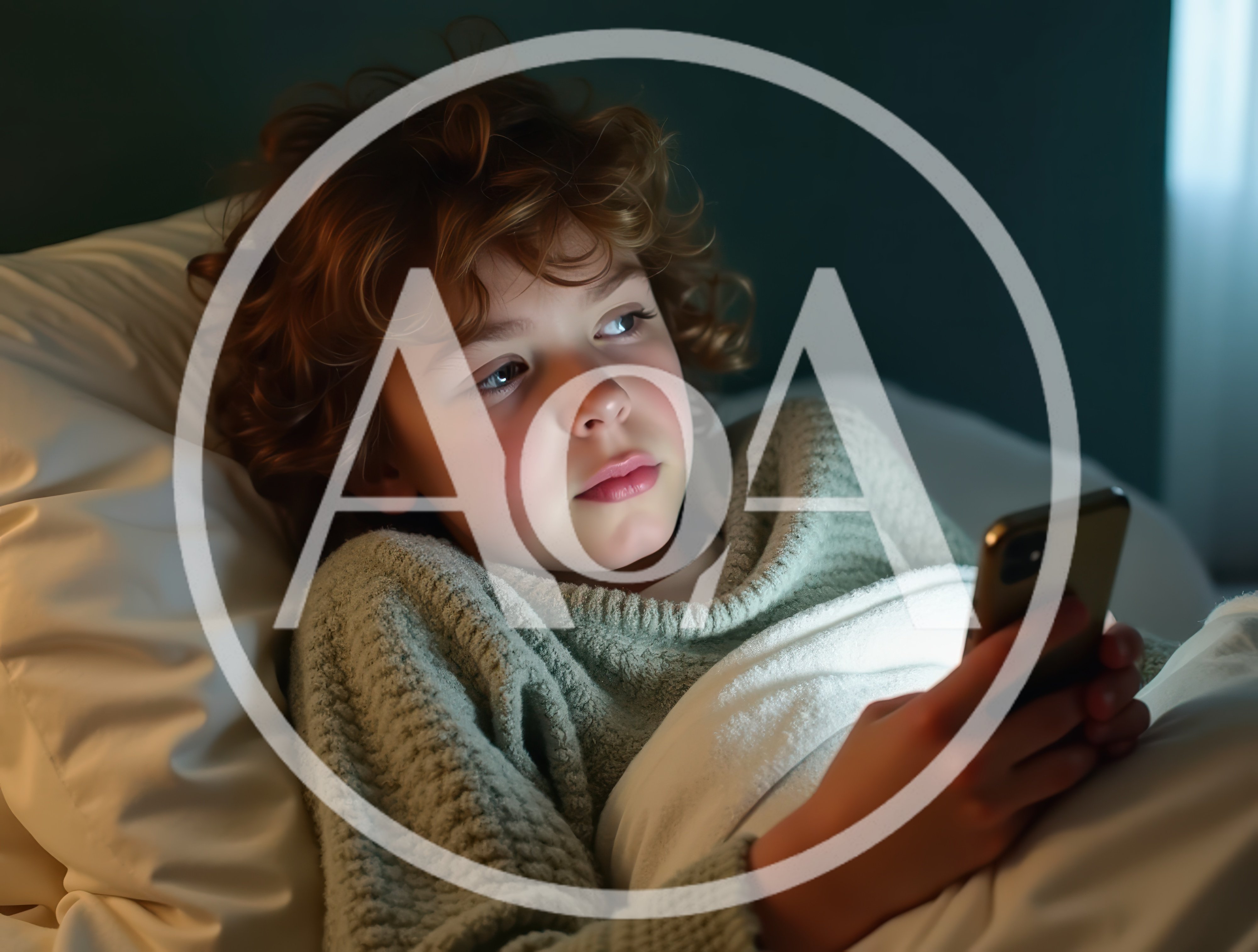 Young Child Using Smartphone in Bed at Night