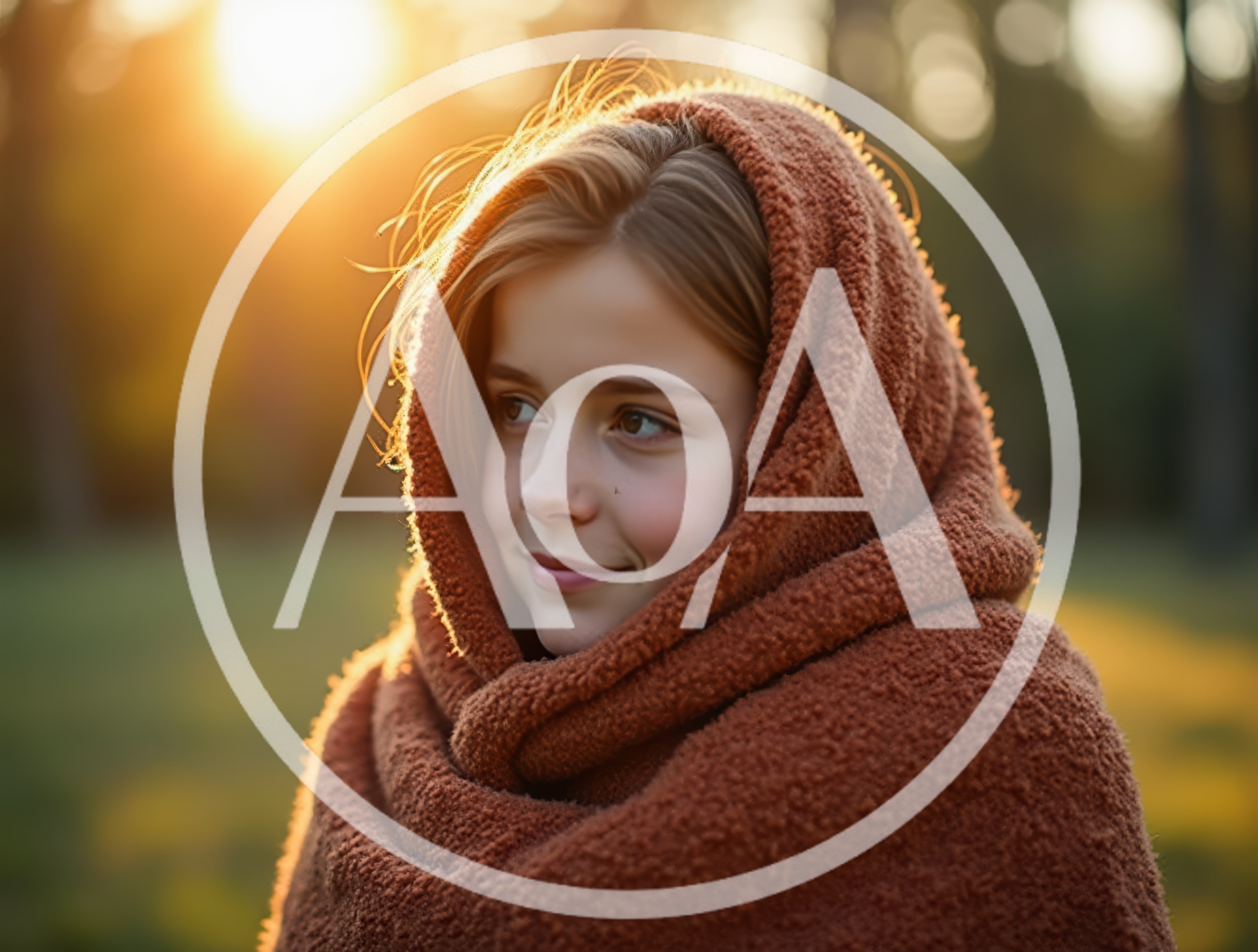 Young Girl Wrapped In A Warm Brown Blanket Outdoors