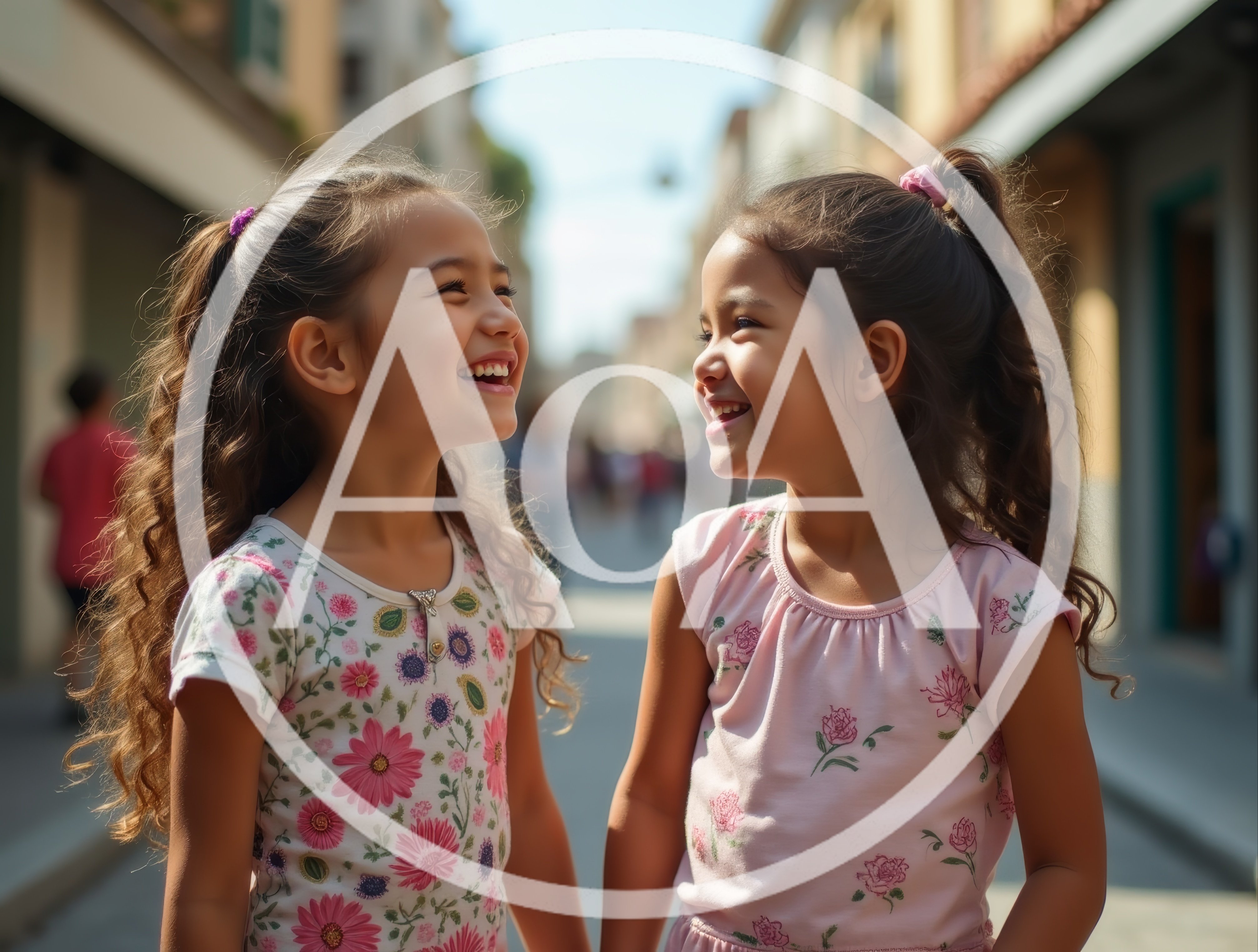 Two Young Girls Laughing Together Outdoors