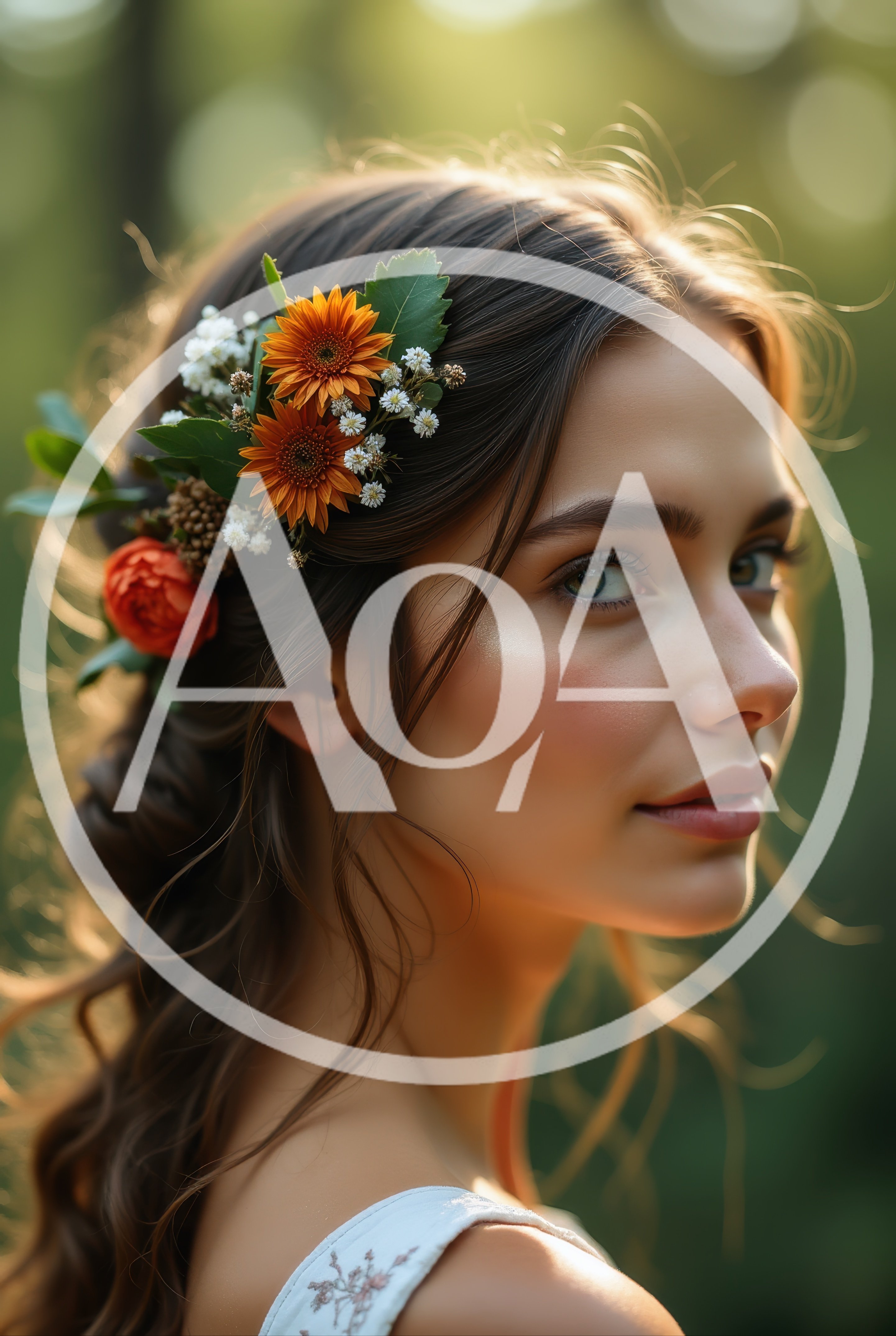 Portrait Of A Young Woman With Floral Hair Accessories