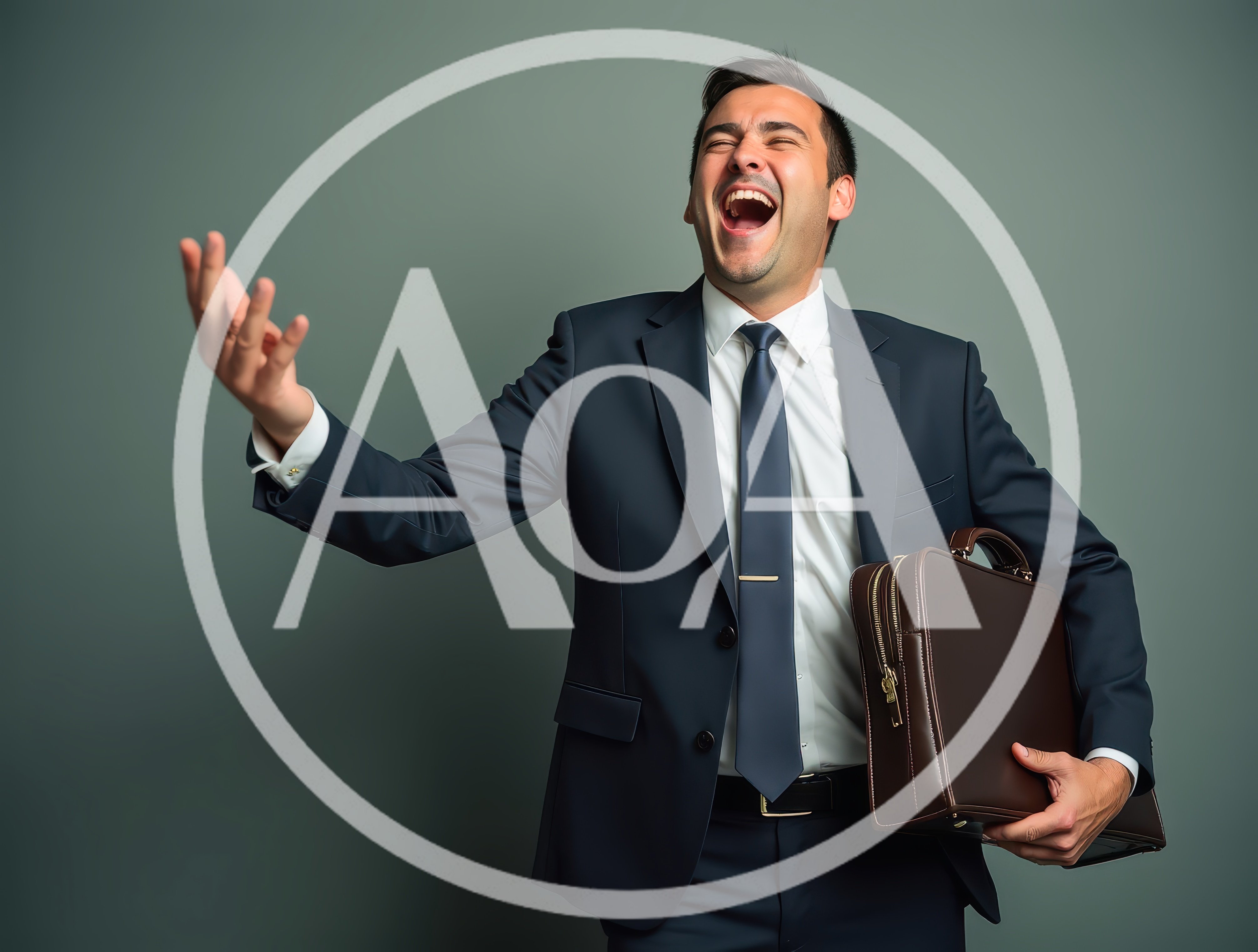 Businessman Laughing While Holding A Leather Briefcase