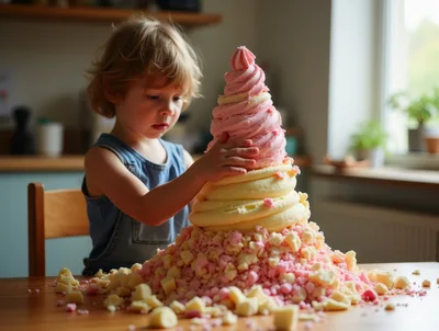 Toddler Playing With A Large Pile Of Sweet Treats