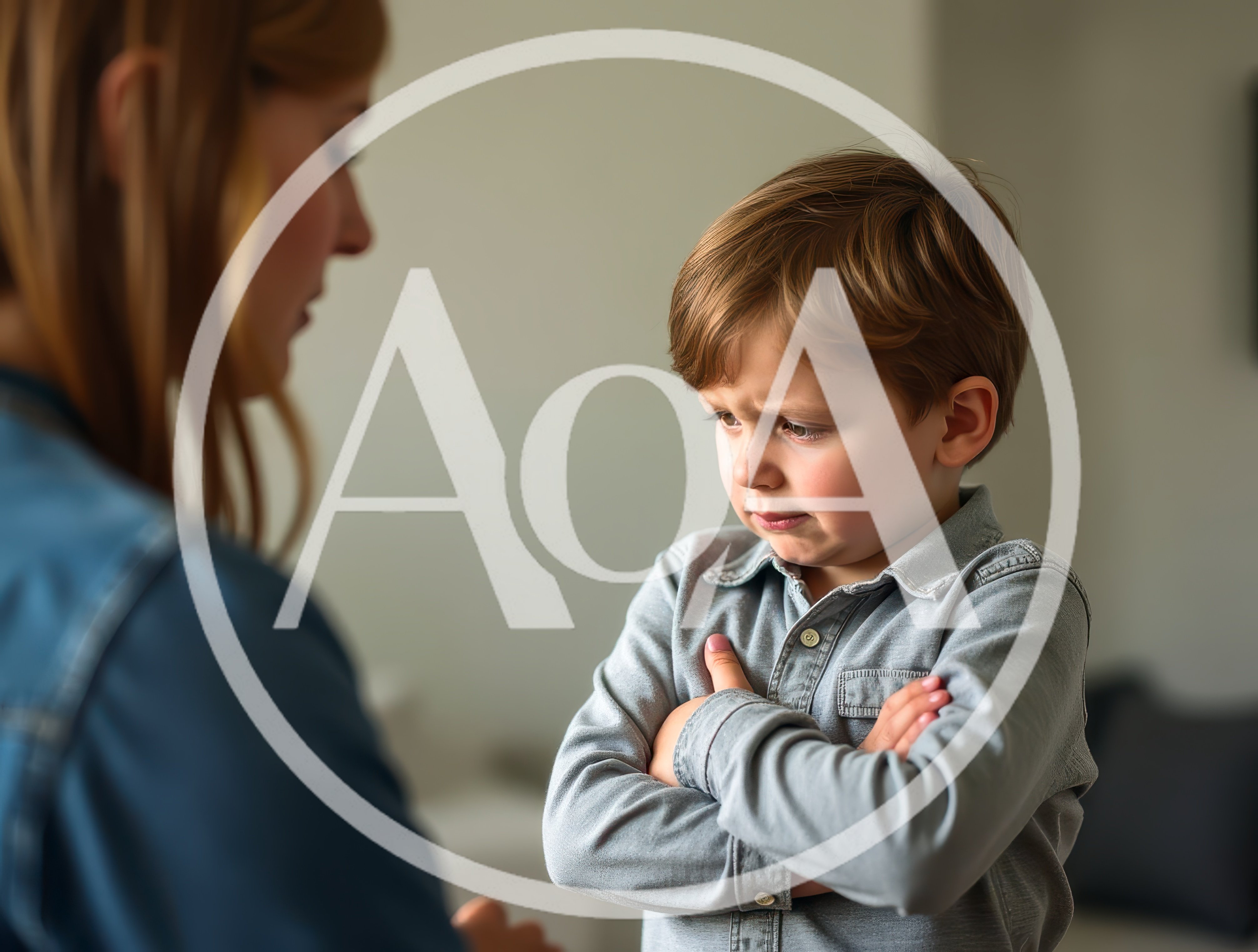 Upset Young Boy With Crossed Arms Facing Mother