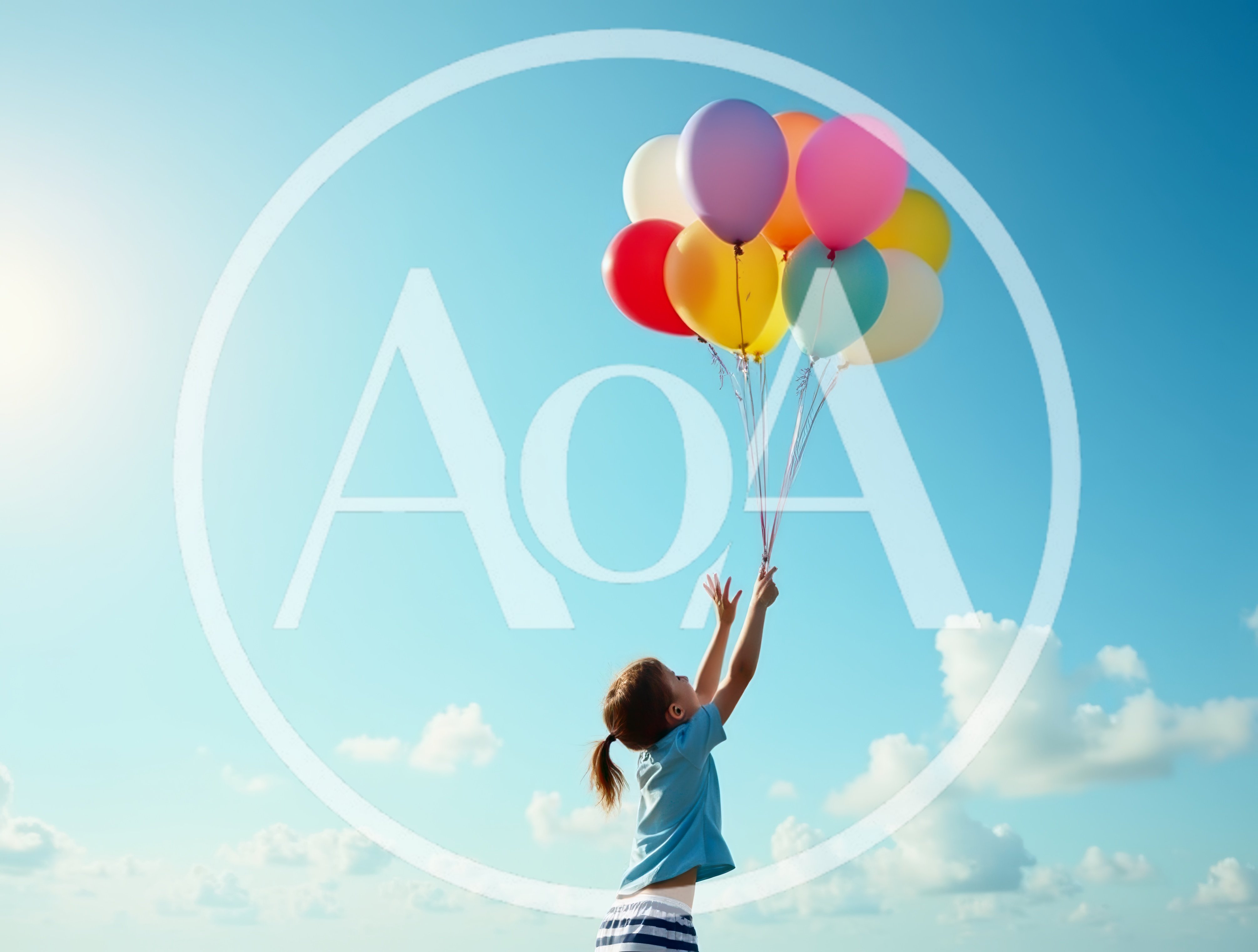 Young Girl Holding Colorful Balloons Against Blue Sky