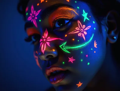 Portrait Of Woman With Neon Fluorescent Face Paint