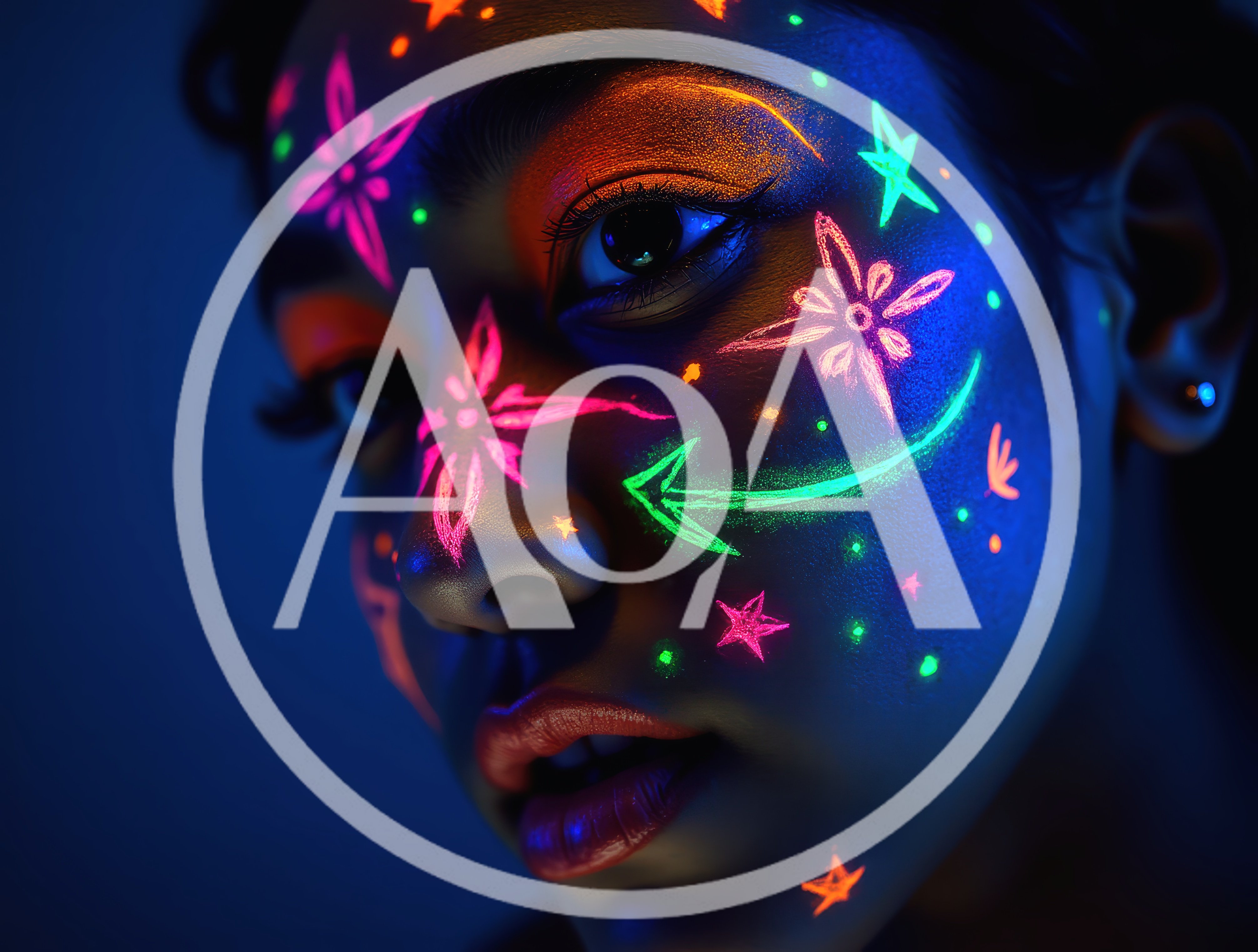 Portrait Of Woman With Neon Fluorescent Face Paint