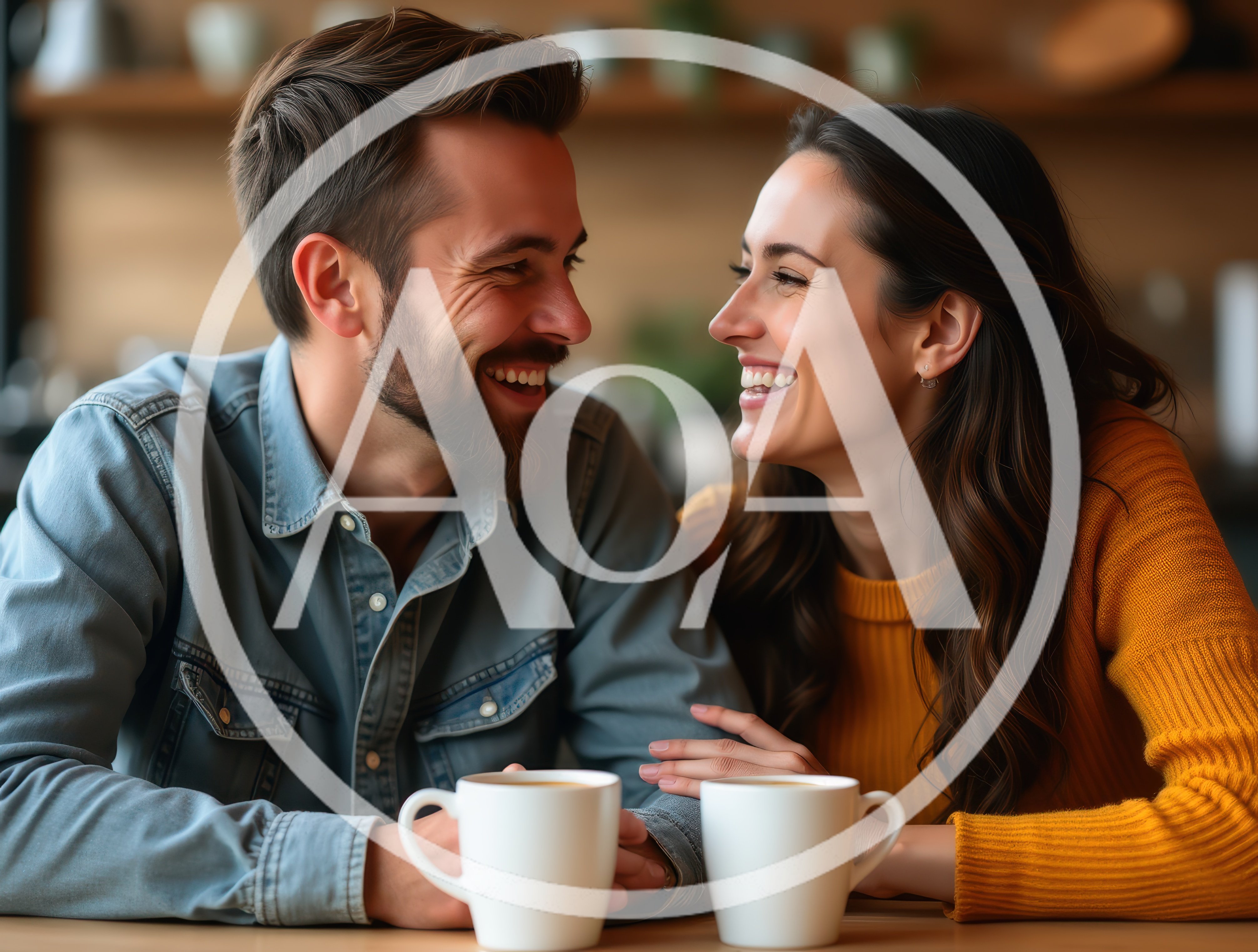 Happy Couple Laughing Together Over Morning Coffee