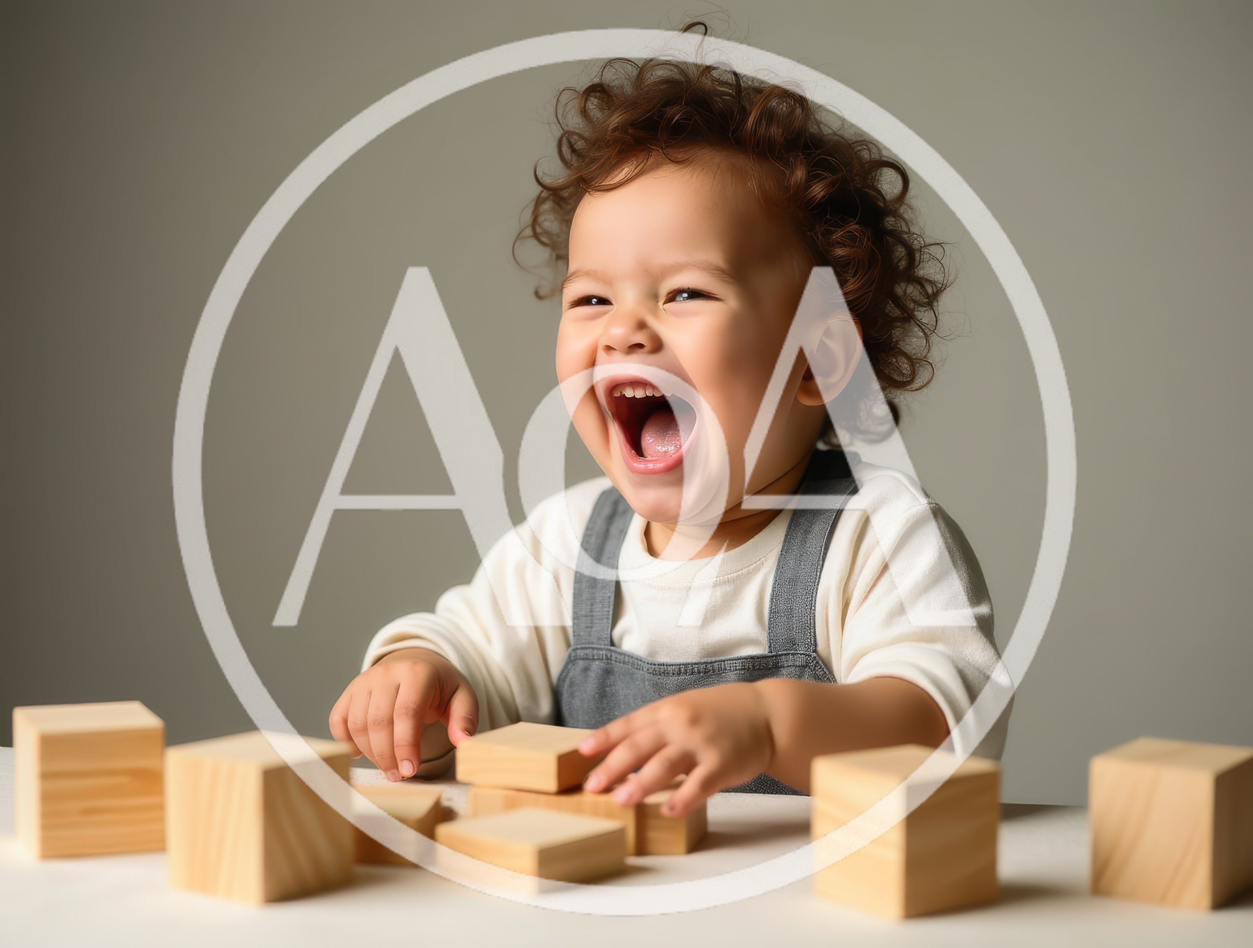 Happy Toddler Playing With Wooden Blocks