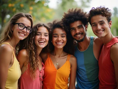 Group of Diverse Young Friends Smiling Outdoors