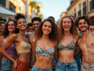 Diverse Group Of Friends Smiling Outdoors