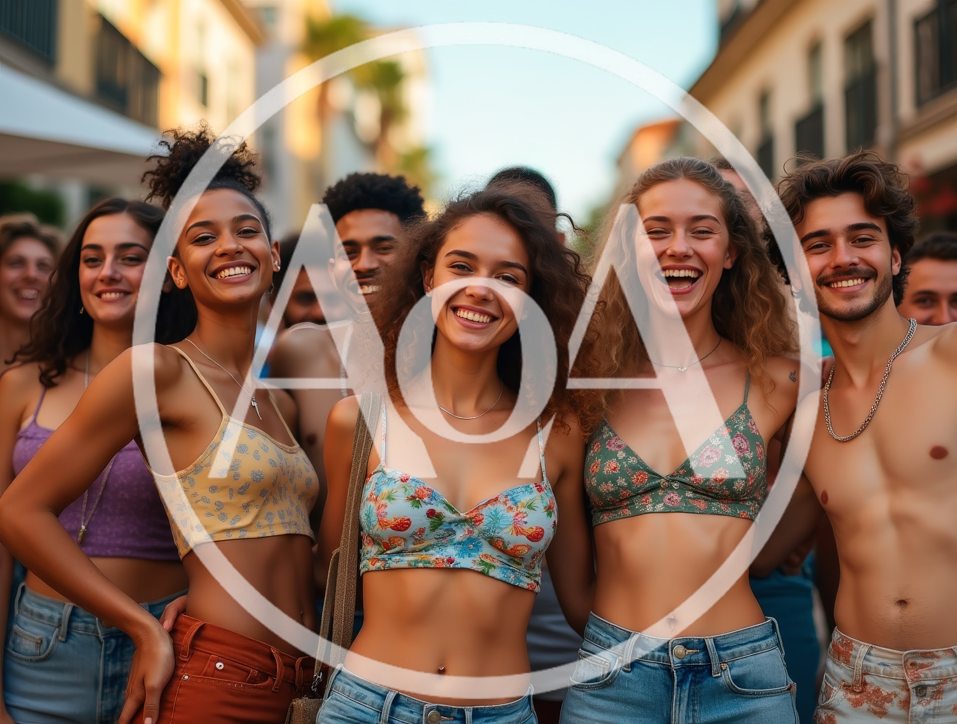 Diverse Group Of Friends Smiling Outdoors