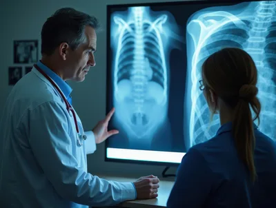 Doctor And Colleague Reviewing Medical X-Ray Scans