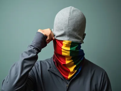 Person Wearing A Rainbow Pride Flag Face Mask