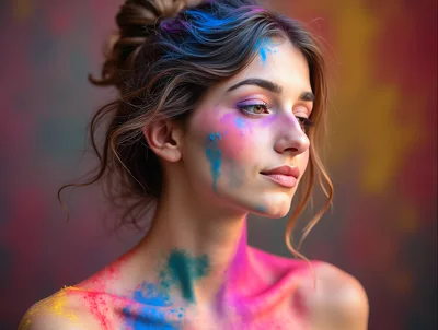 Young Woman With Colorful Holi Powder Makeup