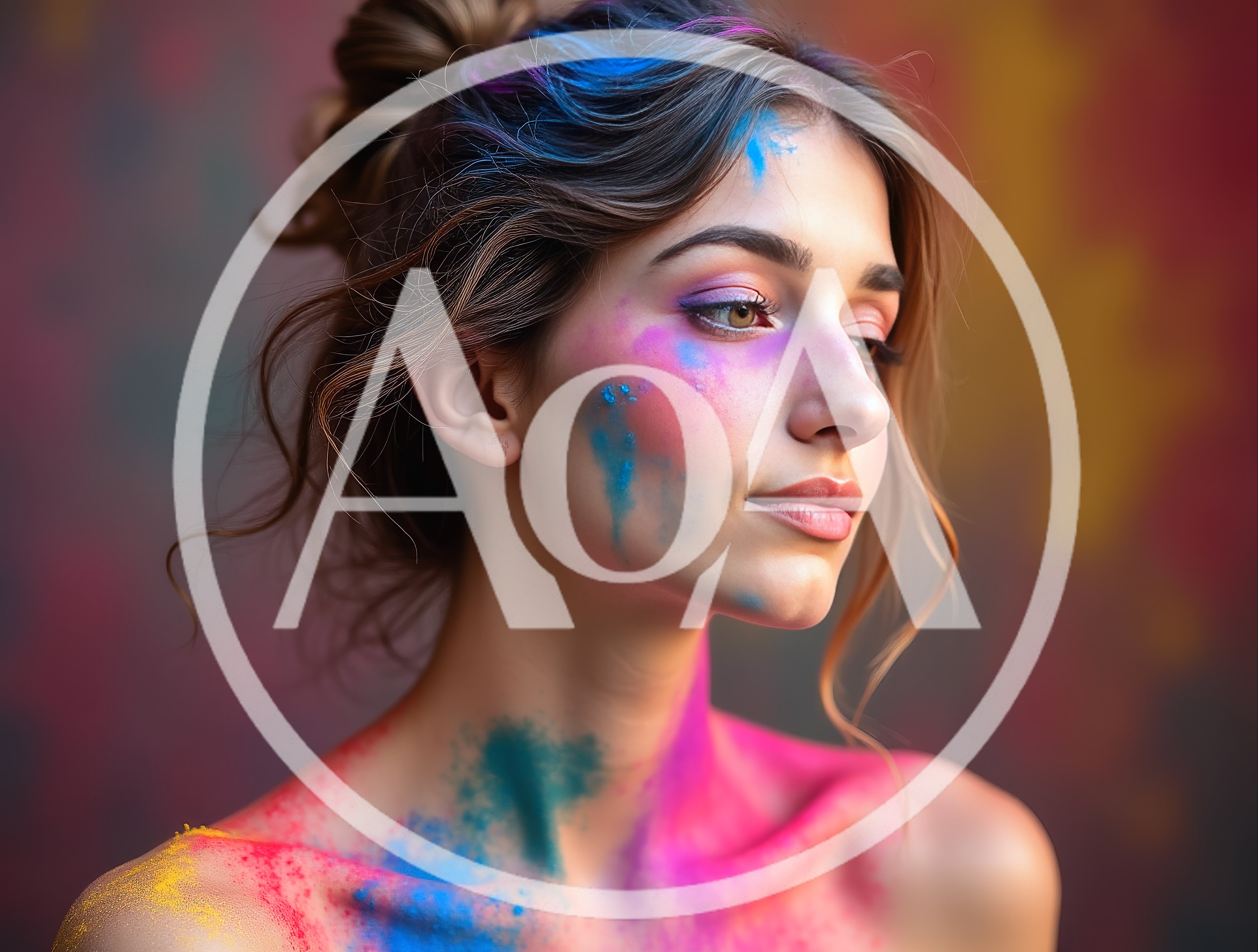 Young Woman With Colorful Holi Powder Makeup