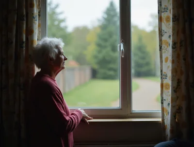 Elderly Woman Looking Out Of A Window