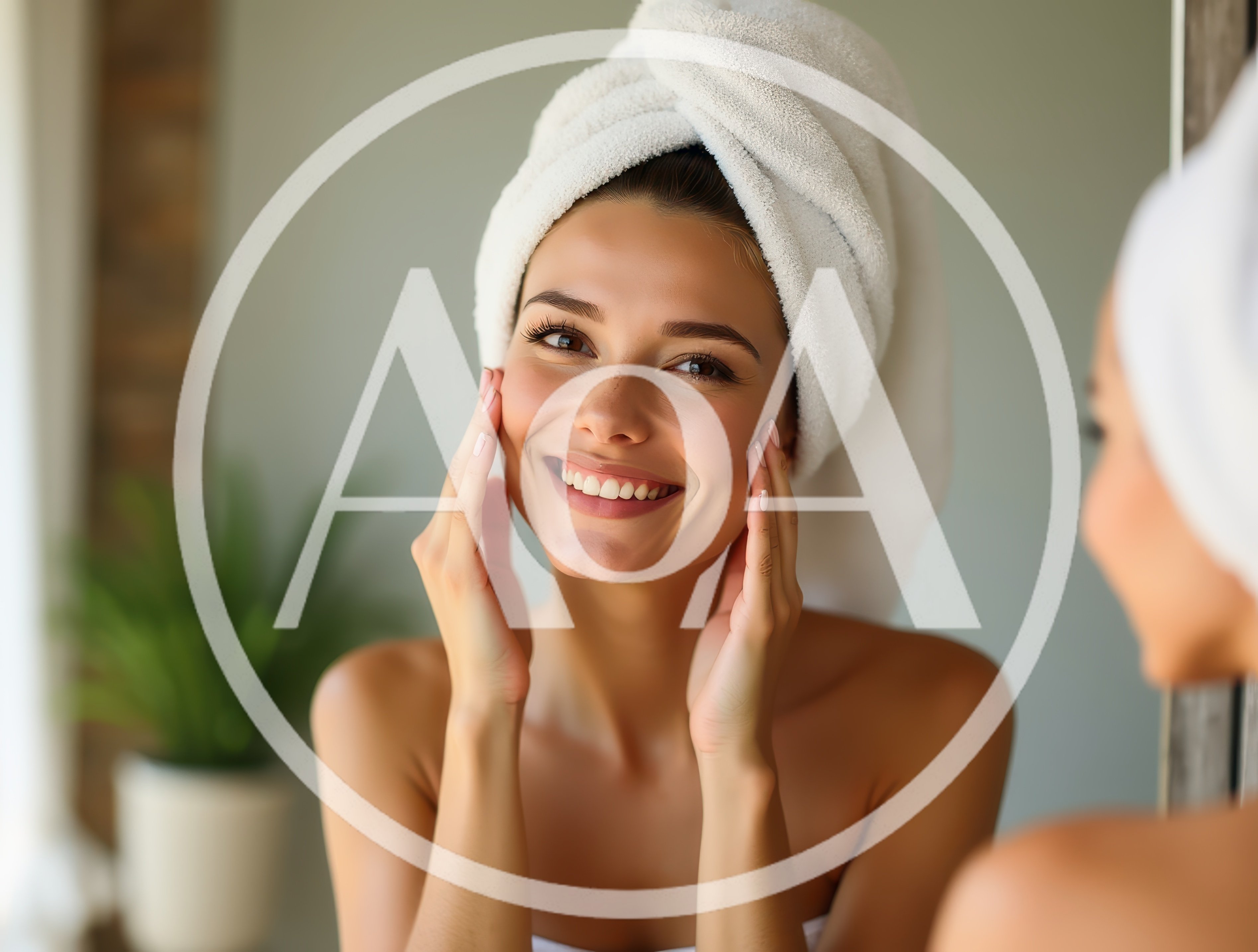 Young Woman Applying Skincare In Bathroom Mirror