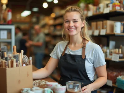 Smiling Female Shop Assistant Working In A Craft Store