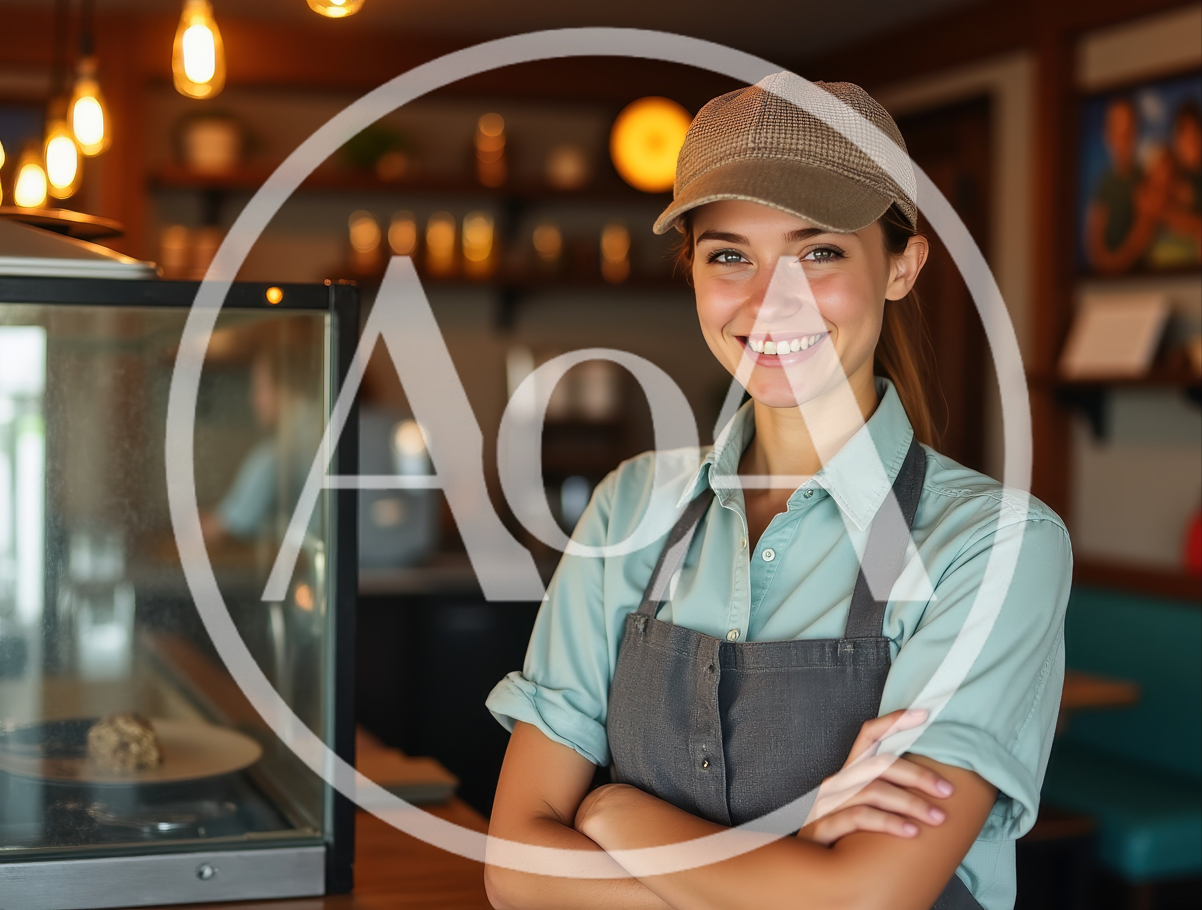 Smiling Female Barista Standing Behind Cafe Counter