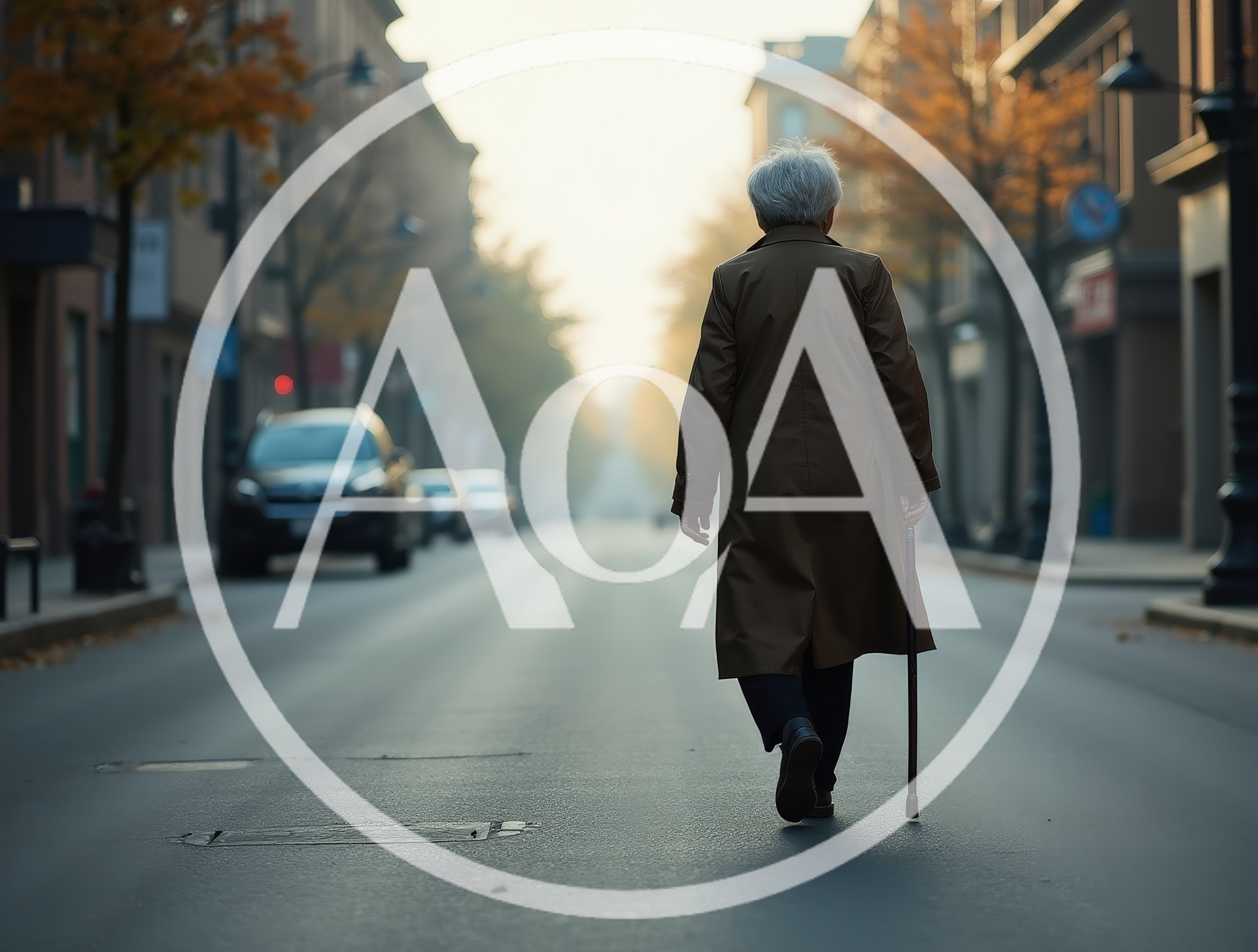 Elderly Person Walking Down Empty City Street