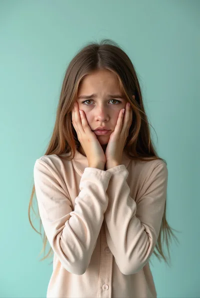 Sad Young Girl Holding Her Face