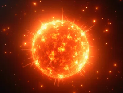 Glowing Sun With Solar Flares In Deep Space