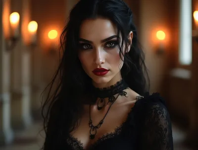 Portrait Of A Gothic Woman In A Dimly Lit Hallway