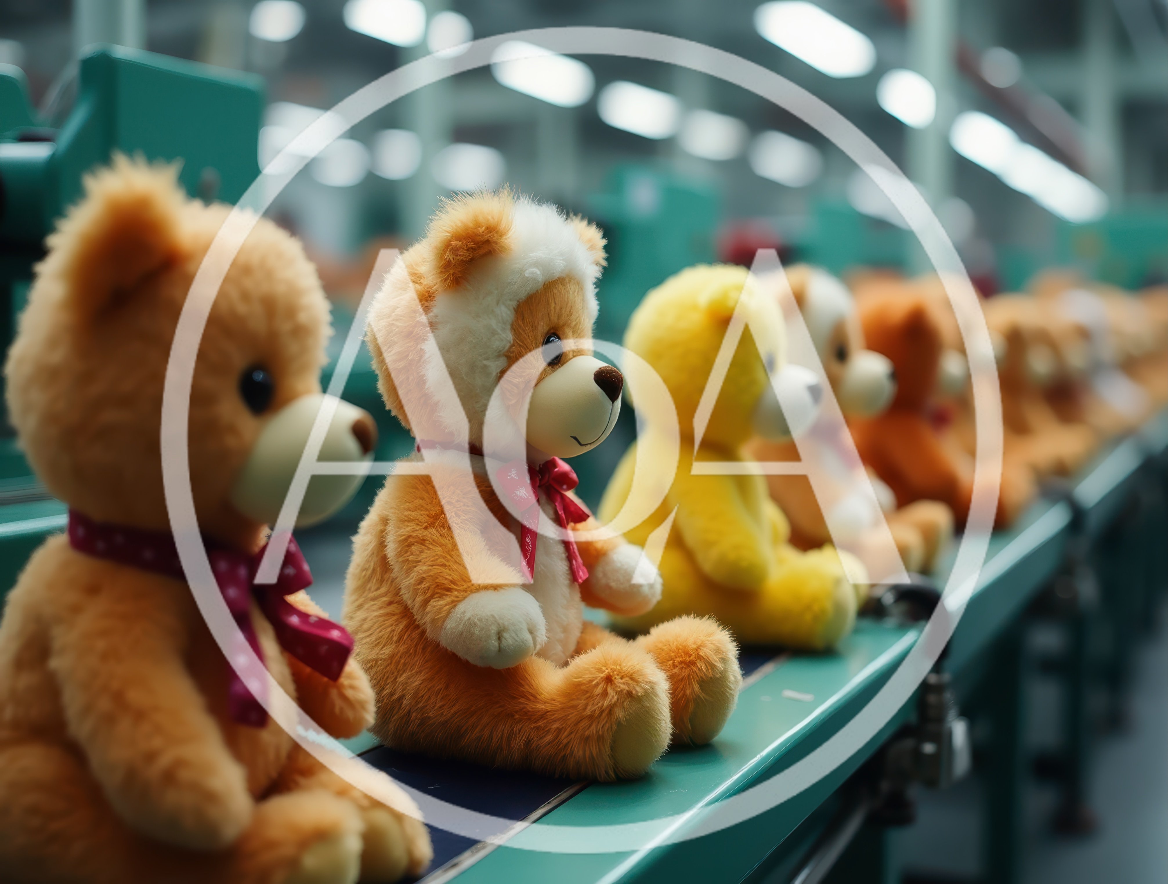 Teddy Bears Moving Along A Factory Assembly Line
