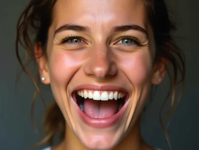 Close Up Portrait Of A Laughing Woman