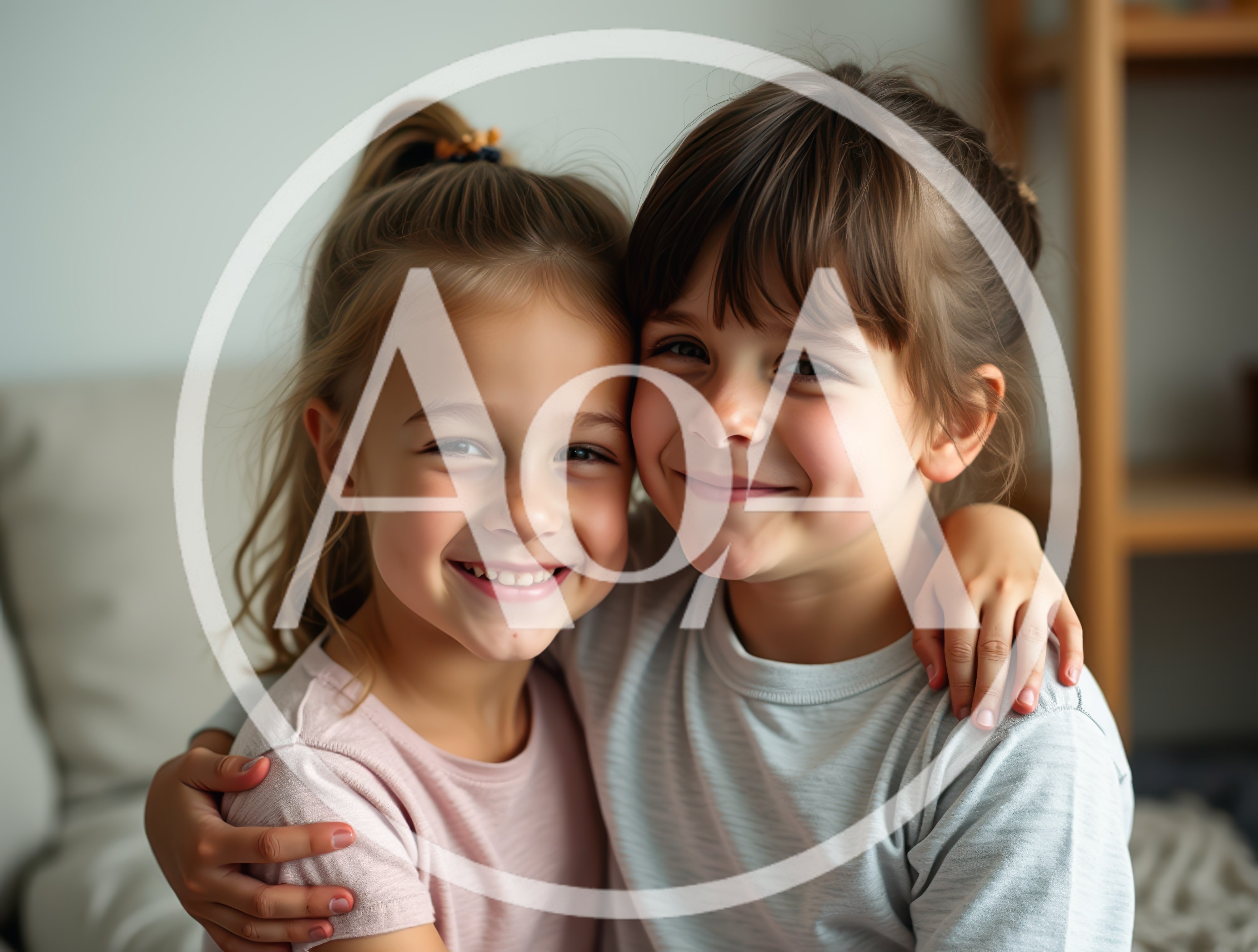 Two Young Girls Embracing and Smiling Together