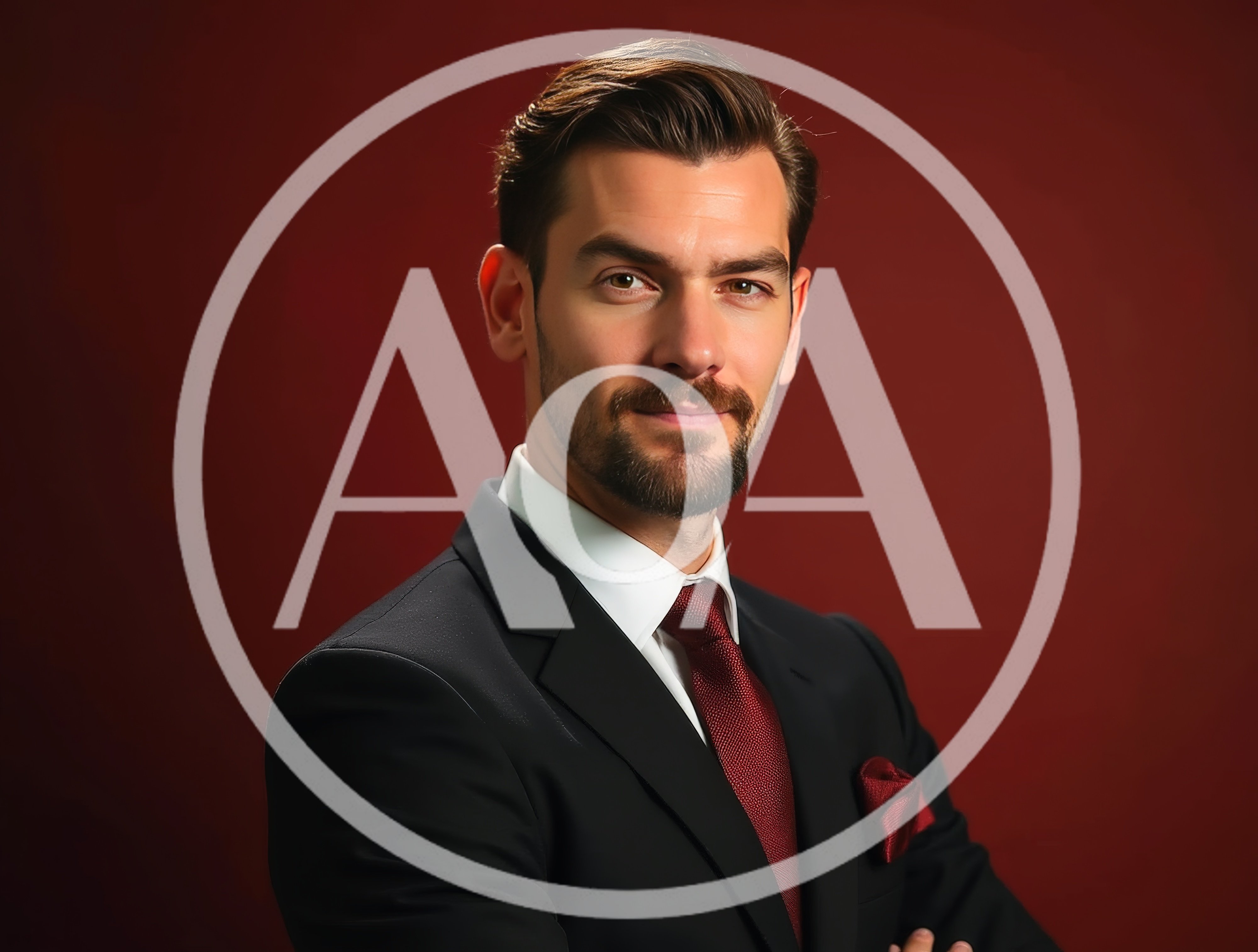 Professional Businessman In Suit Posing Against Red Background