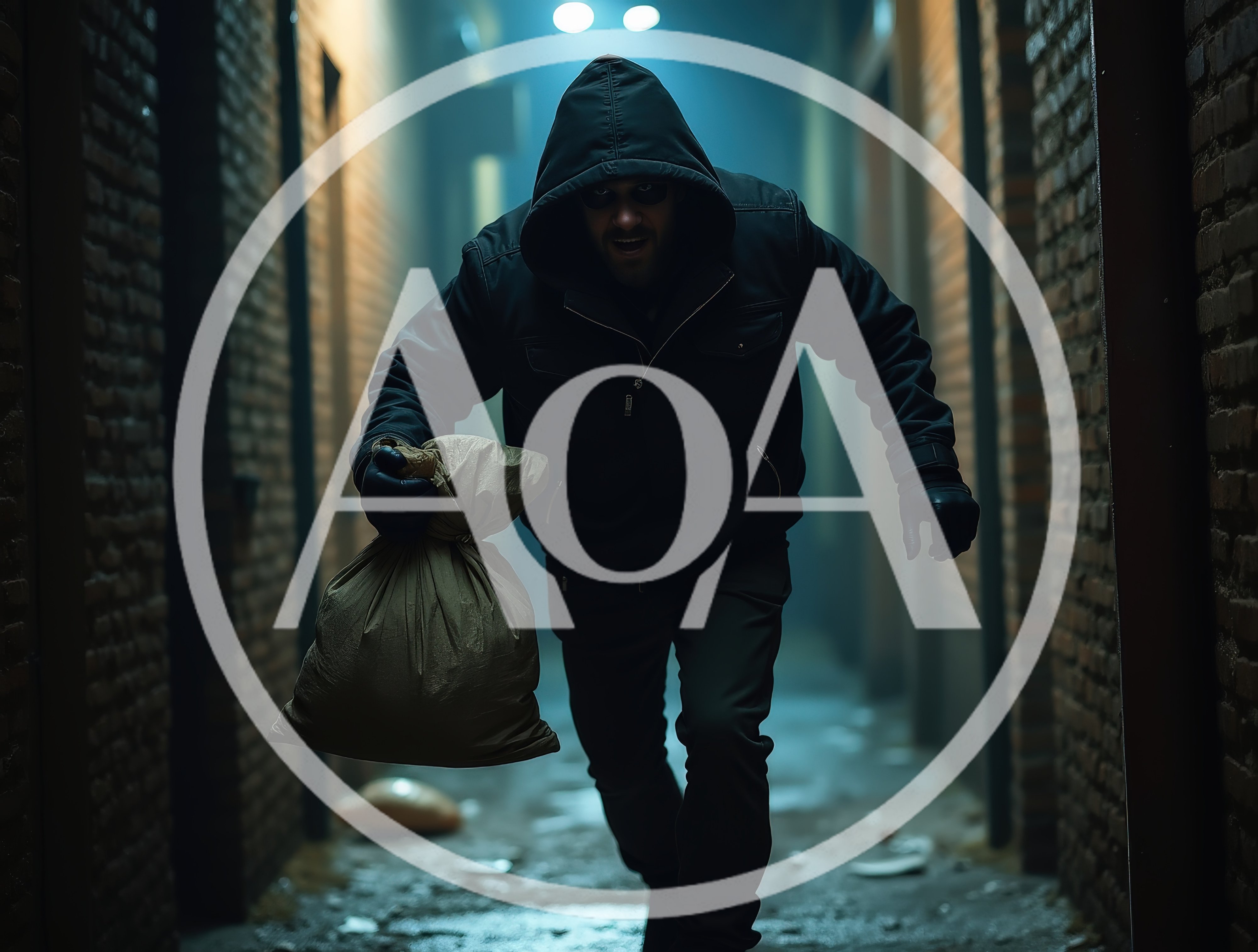 Hooded Thief Running Through A Dark Urban Alleyway