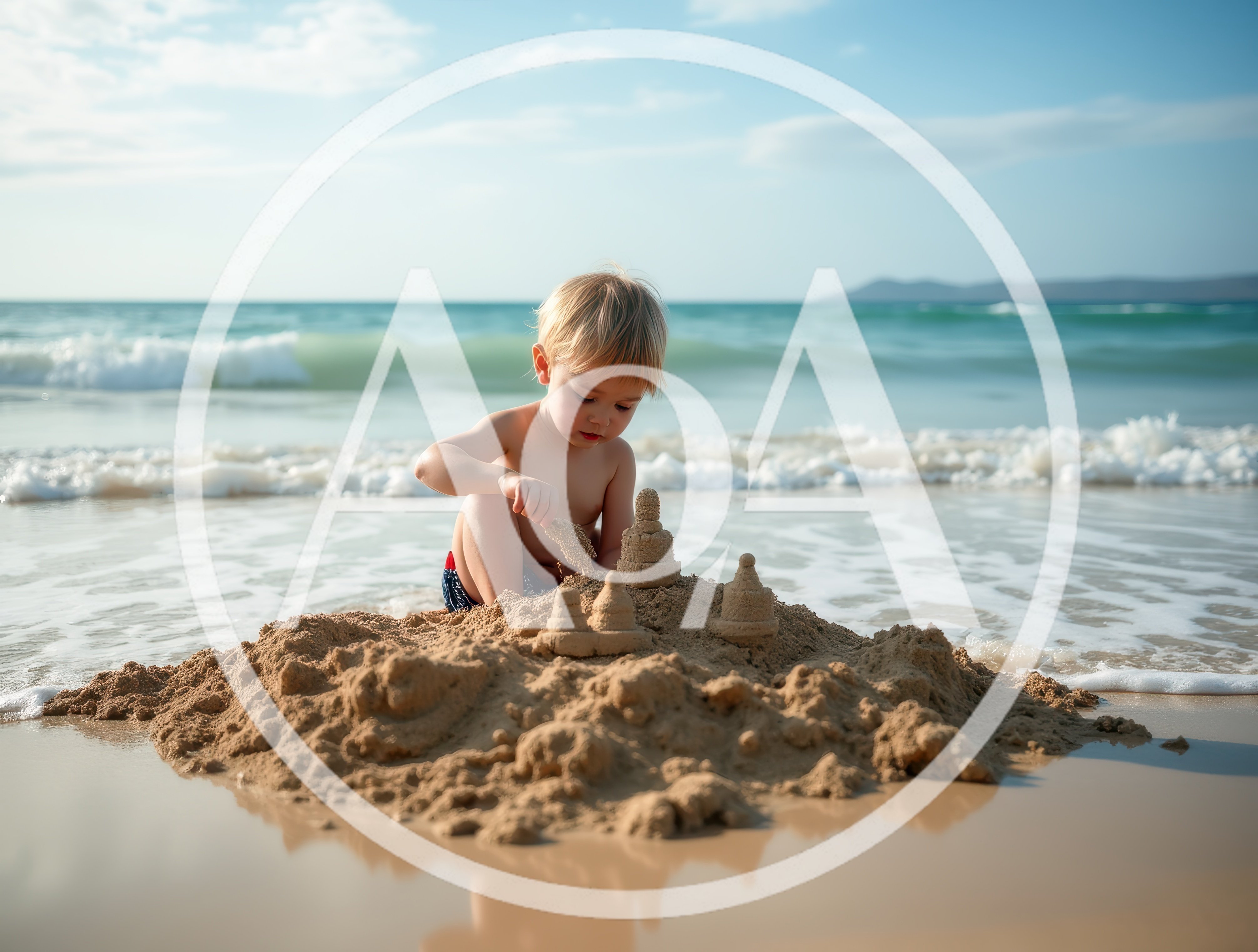 Toddler Playing With Sandcastle On Tropical Beach