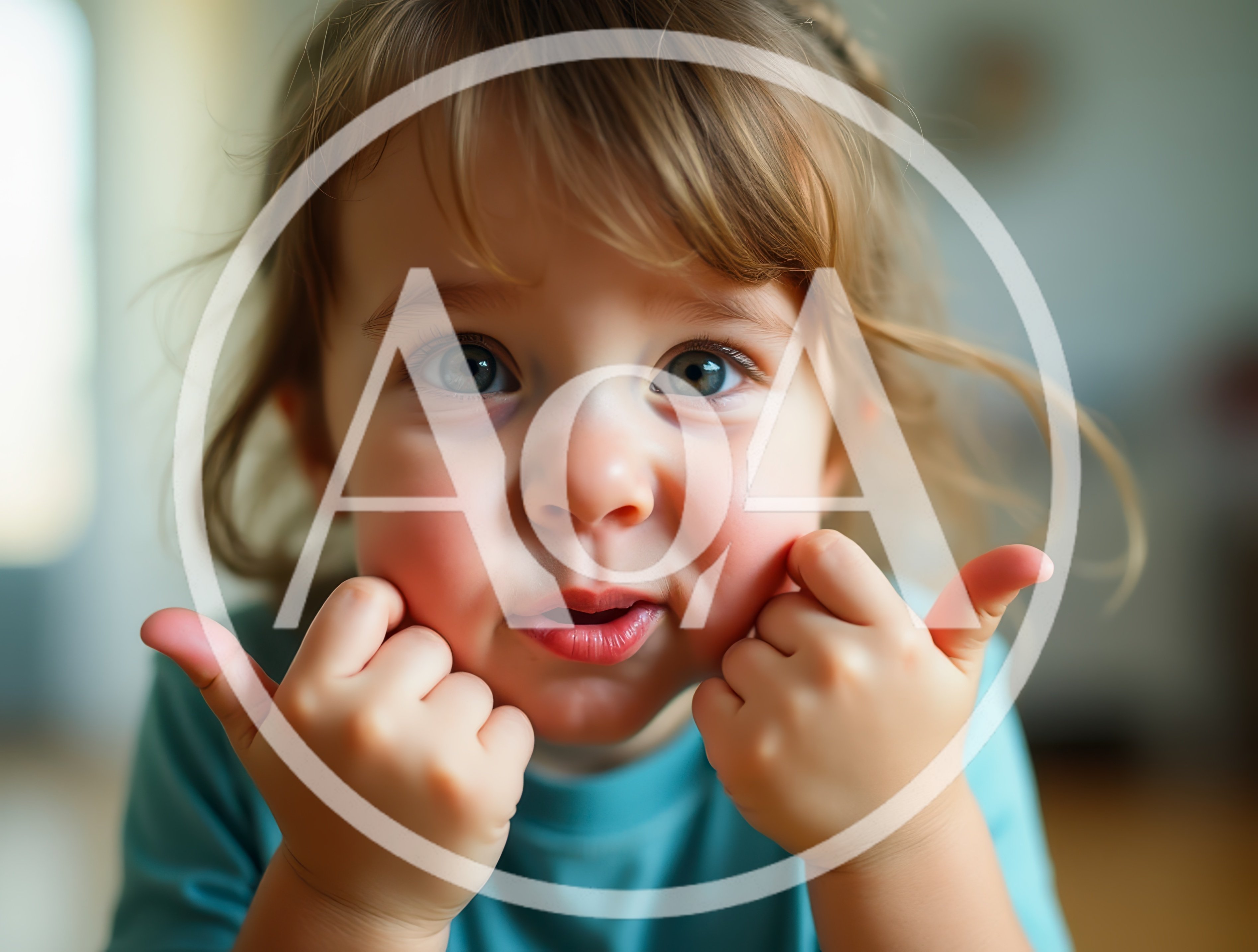 Toddler Girl Making Funny Faces With Hands On Cheeks