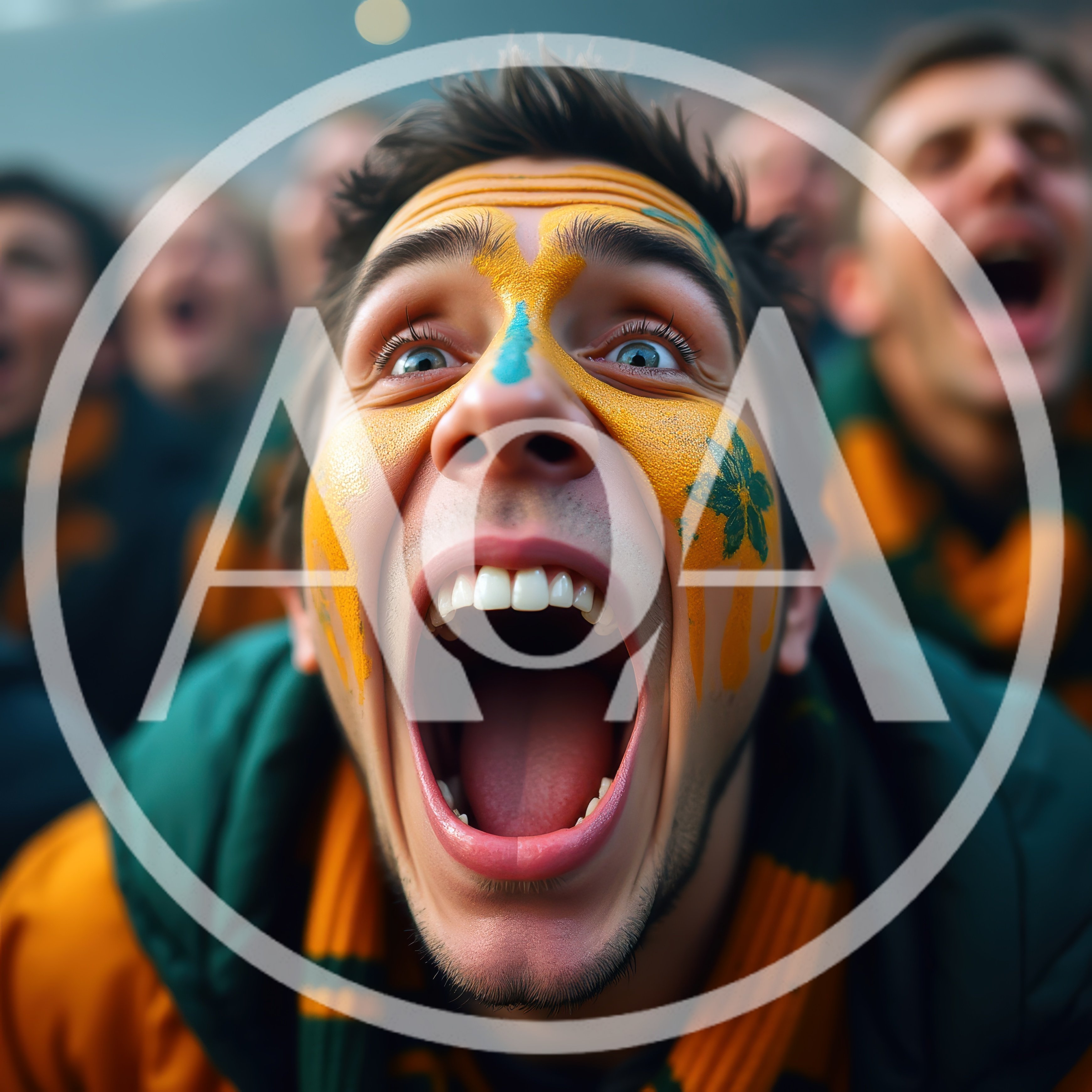 Excited Sports Fan Cheering With Face Paint