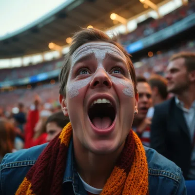 Excited Sports Fan Cheering In Stadium Crowd