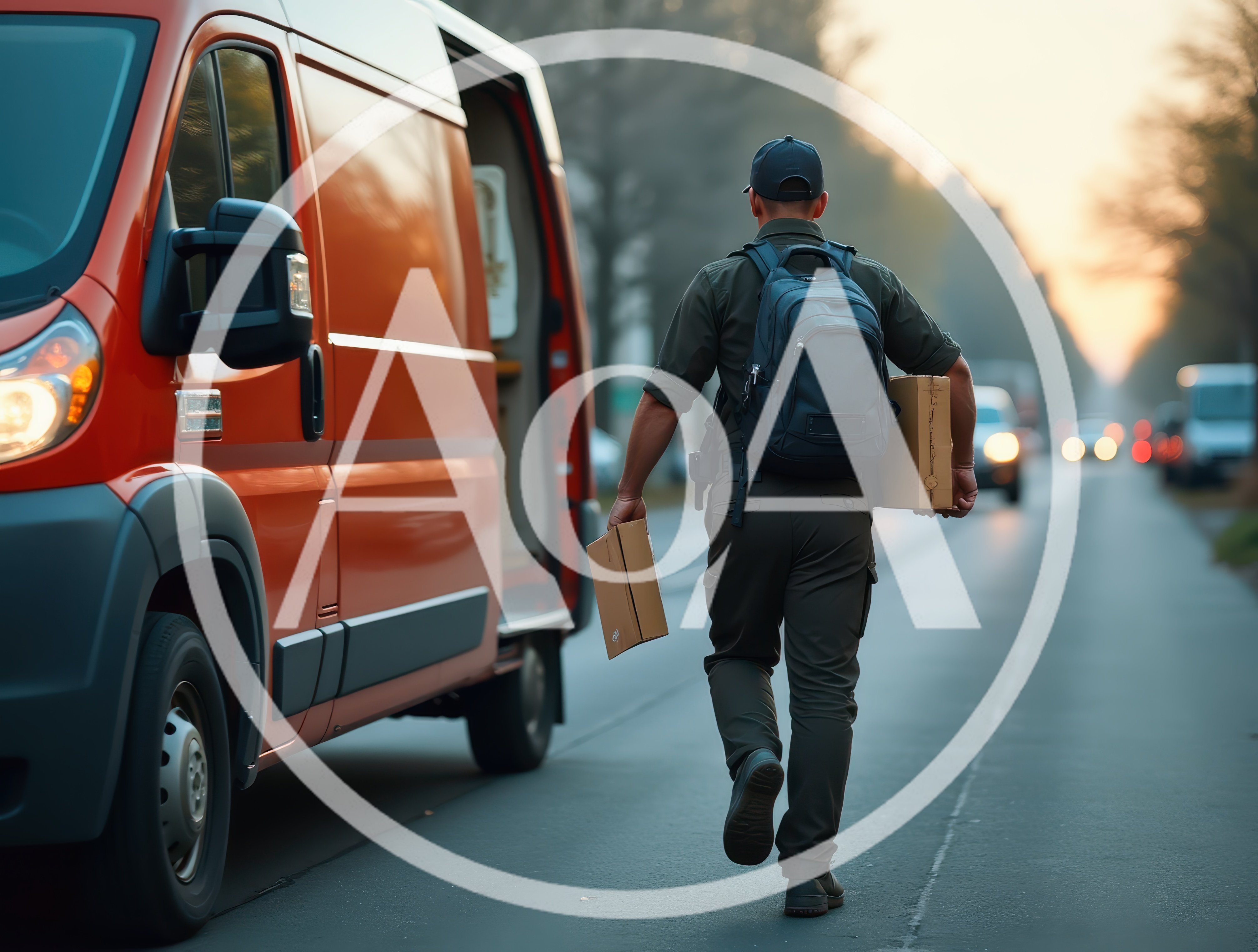 Delivery Driver Walking With Packages From Van