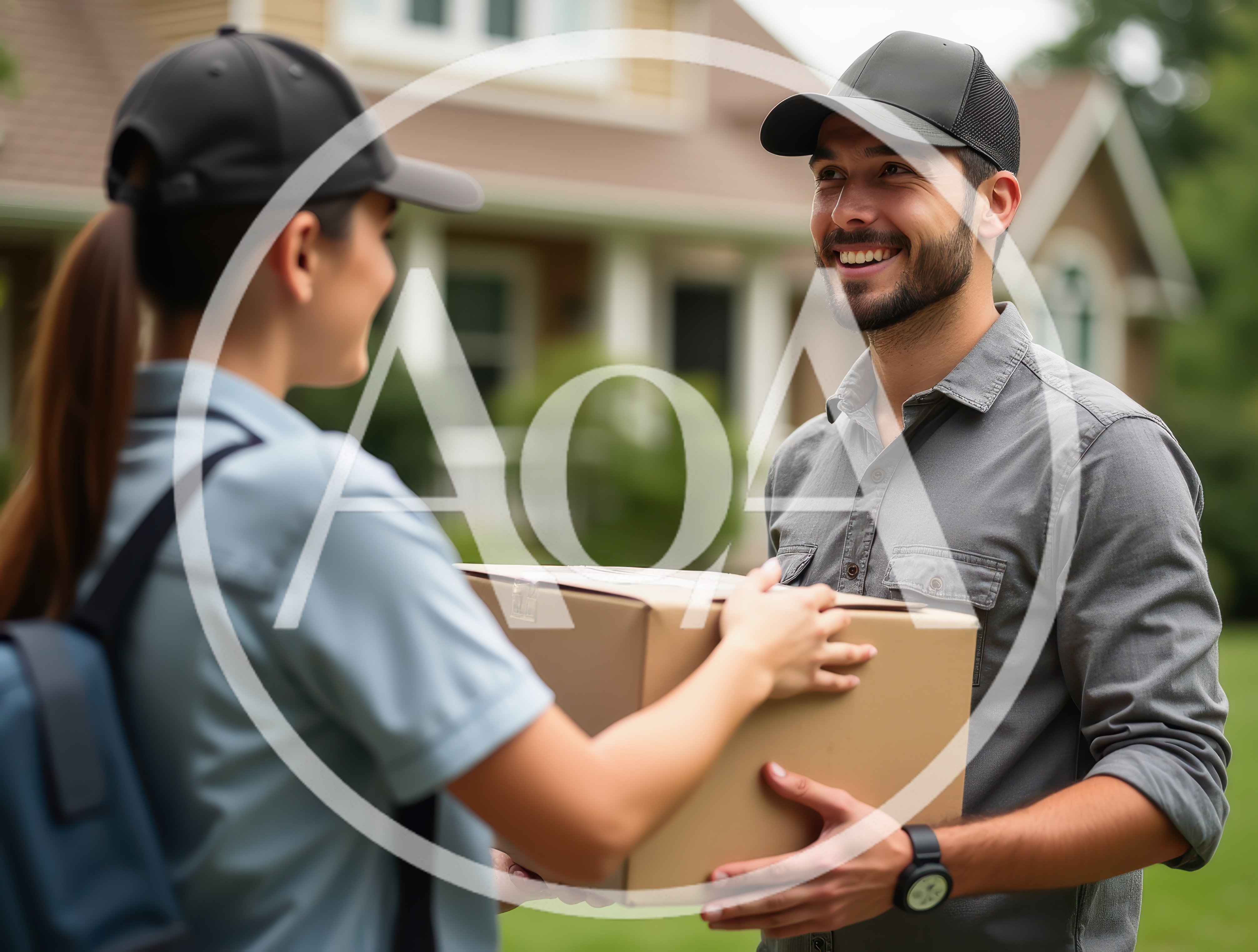 Delivery Person Handing Package to Customer