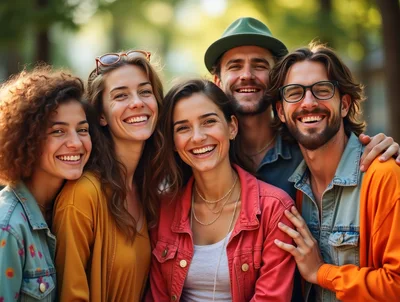 Group Of Happy Friends Smiling Together Outdoors