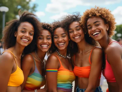Group of Diverse Women Celebrating at Pride Parade