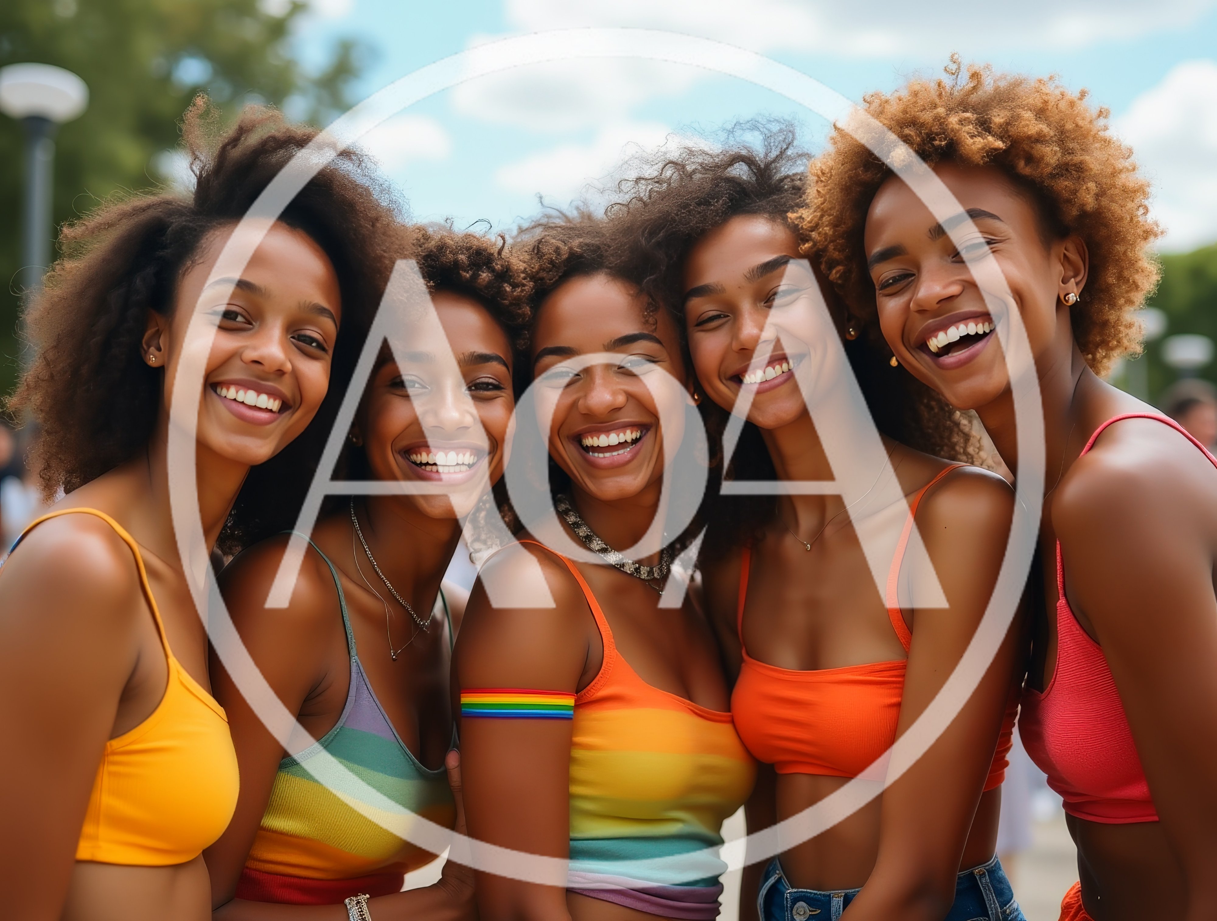Group of Diverse Women Celebrating at Pride Parade