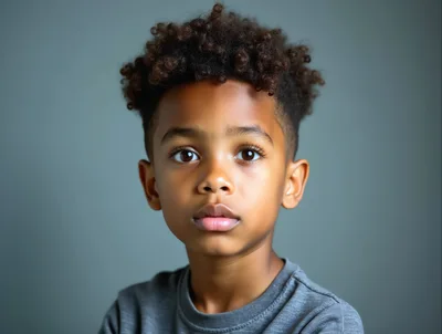 Portrait Of A Young Boy With Curly Hair
