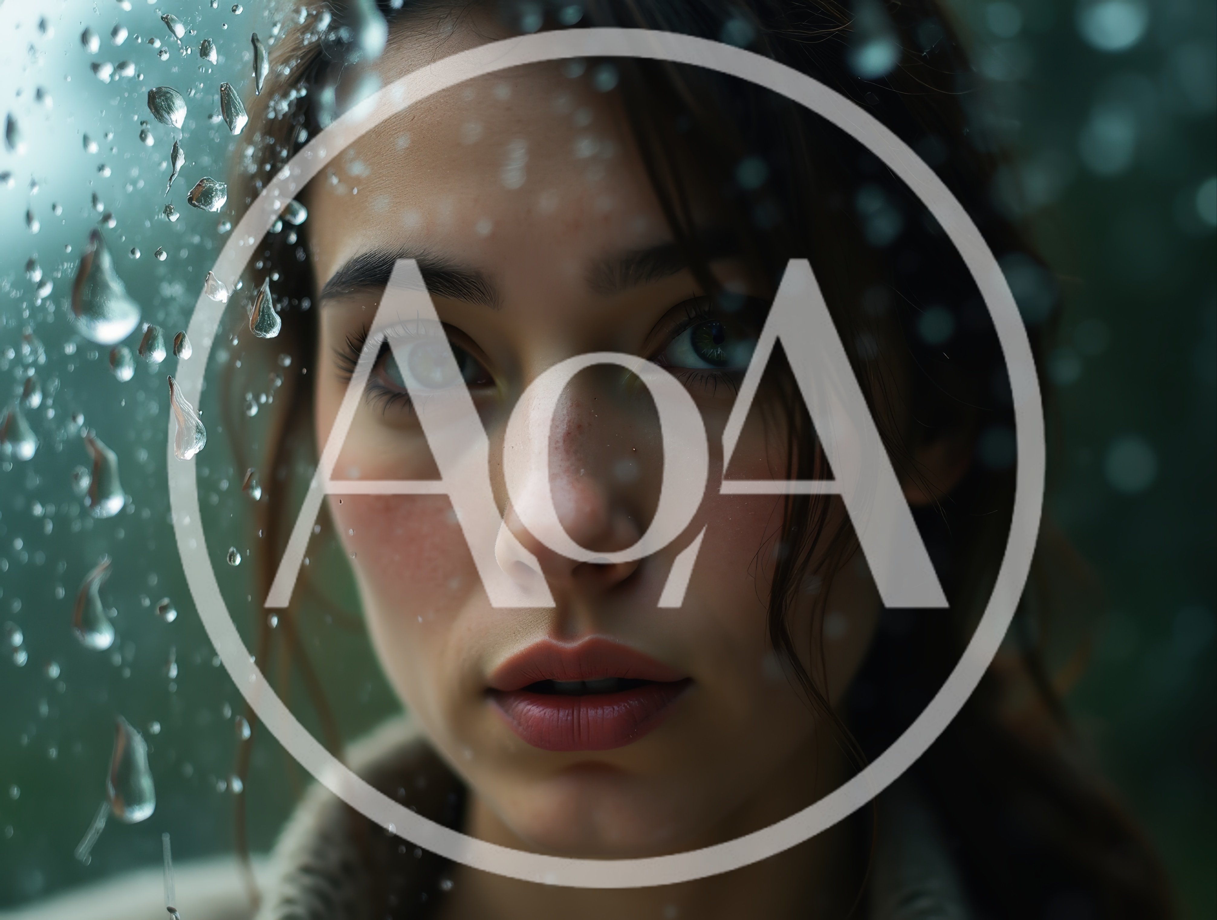 Young Woman Looking Through Rain Covered Window