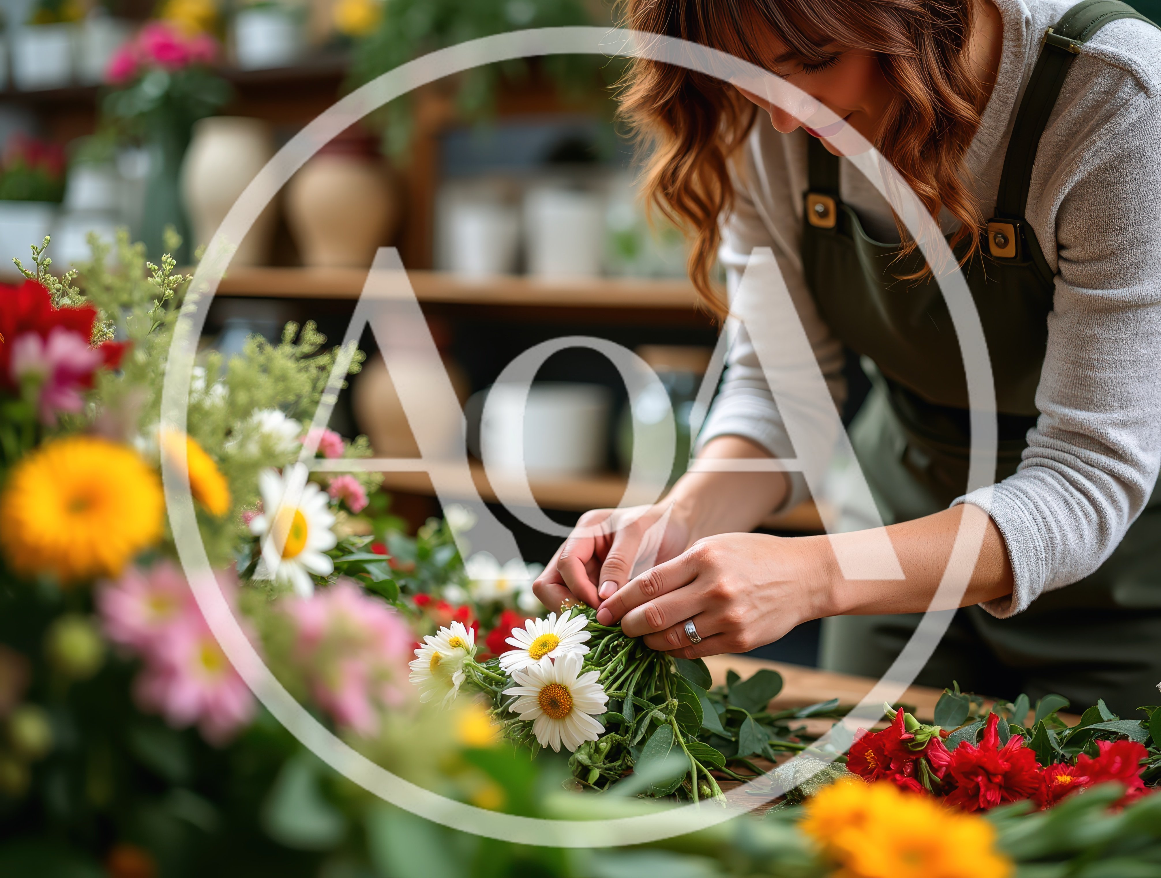 Florist Arranging A Fresh Bouquet Of Daisies